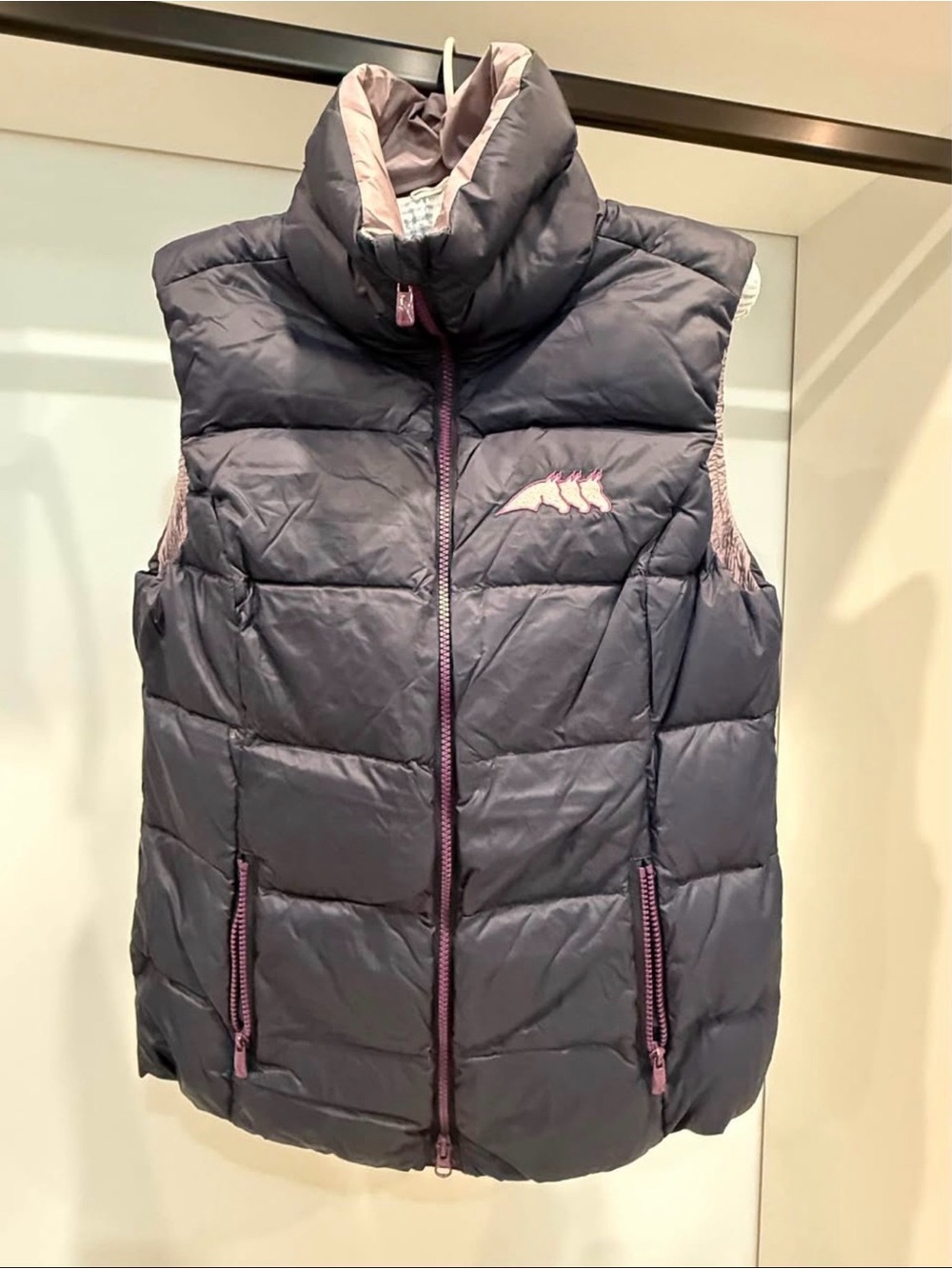 Quilted Puffer Vest in Navy with Purple Accents